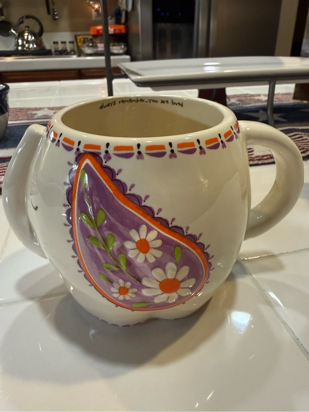 Natural Life Elephant Coffee Cup Mug You Are Loved 16 oz Sculpted Paisley Boho